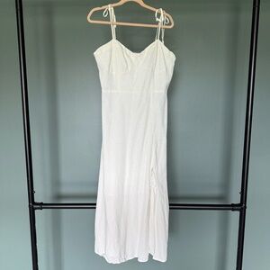 White Linen Midi dress with Slit